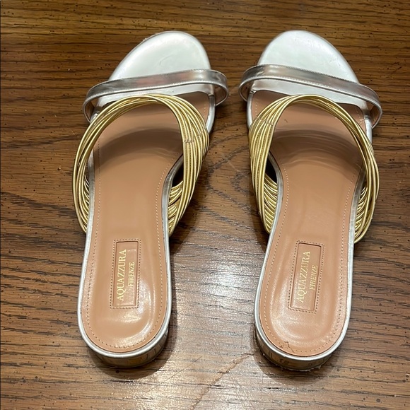 Aquazzura Metallic Gold/Silver Leather Rendez Vous Flat Slides, size 41 - Picture 4 of 13